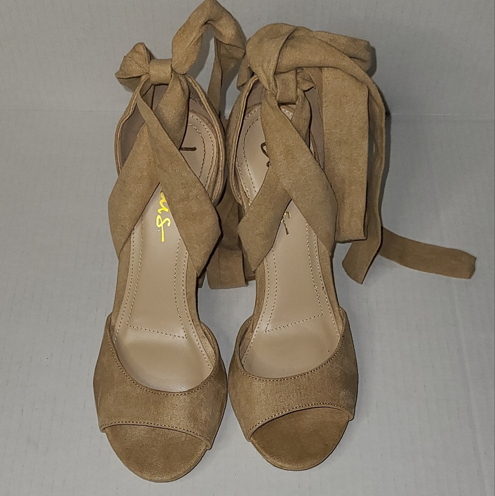 Lulus Dorian Natural Suede Lace Up Platform Heels 7